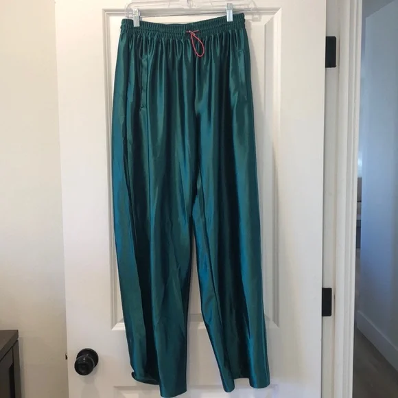 MM Designs Emerald Green Satin Pants w/ Yellow Heart Detail - Picture 6 of 12